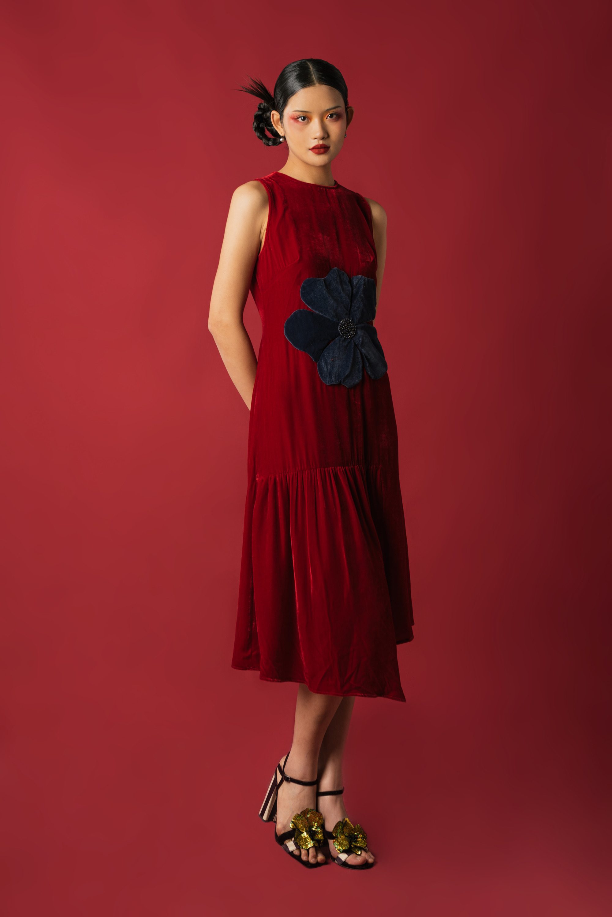 Velvet 3D floral dress