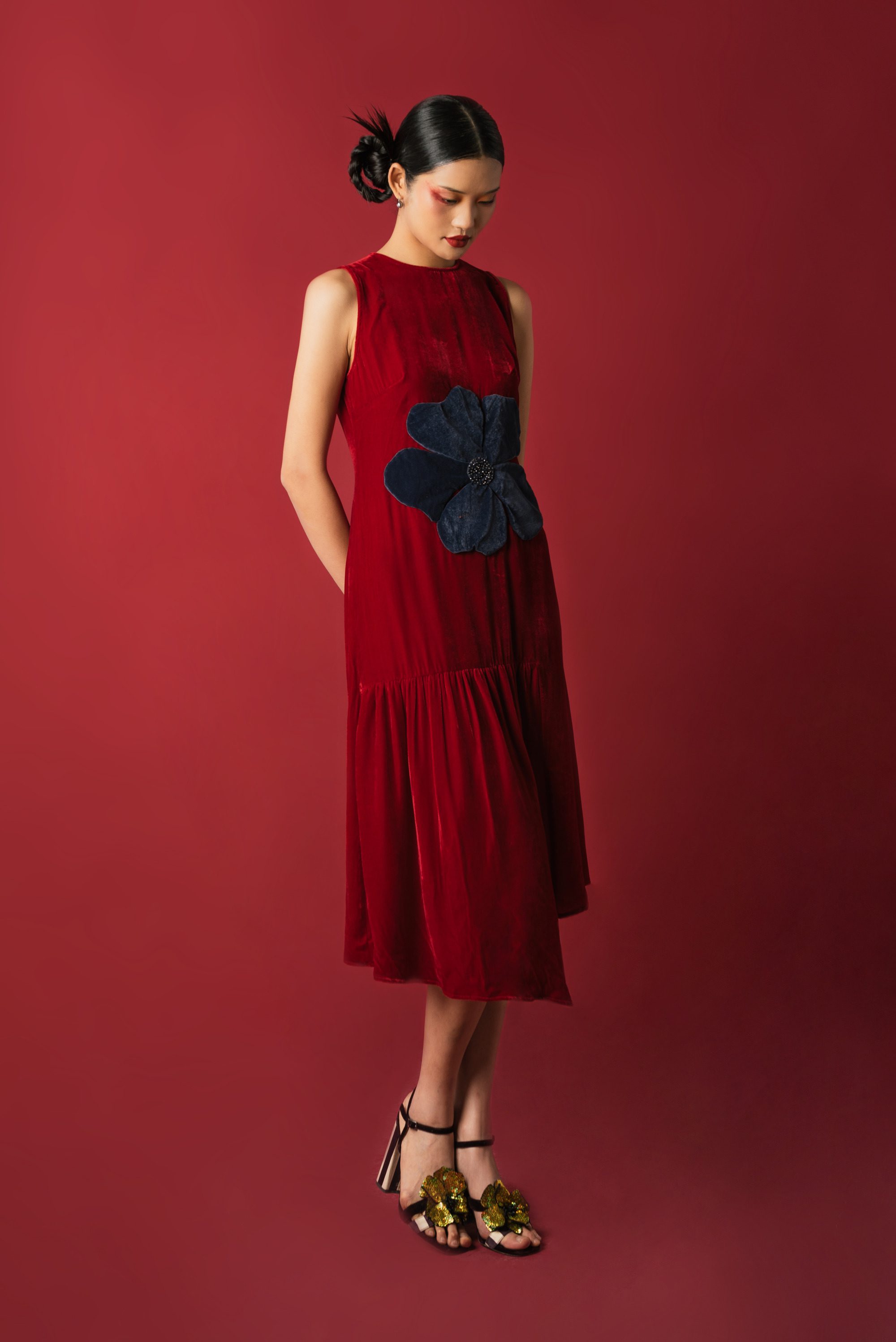 Velvet 3D floral dress